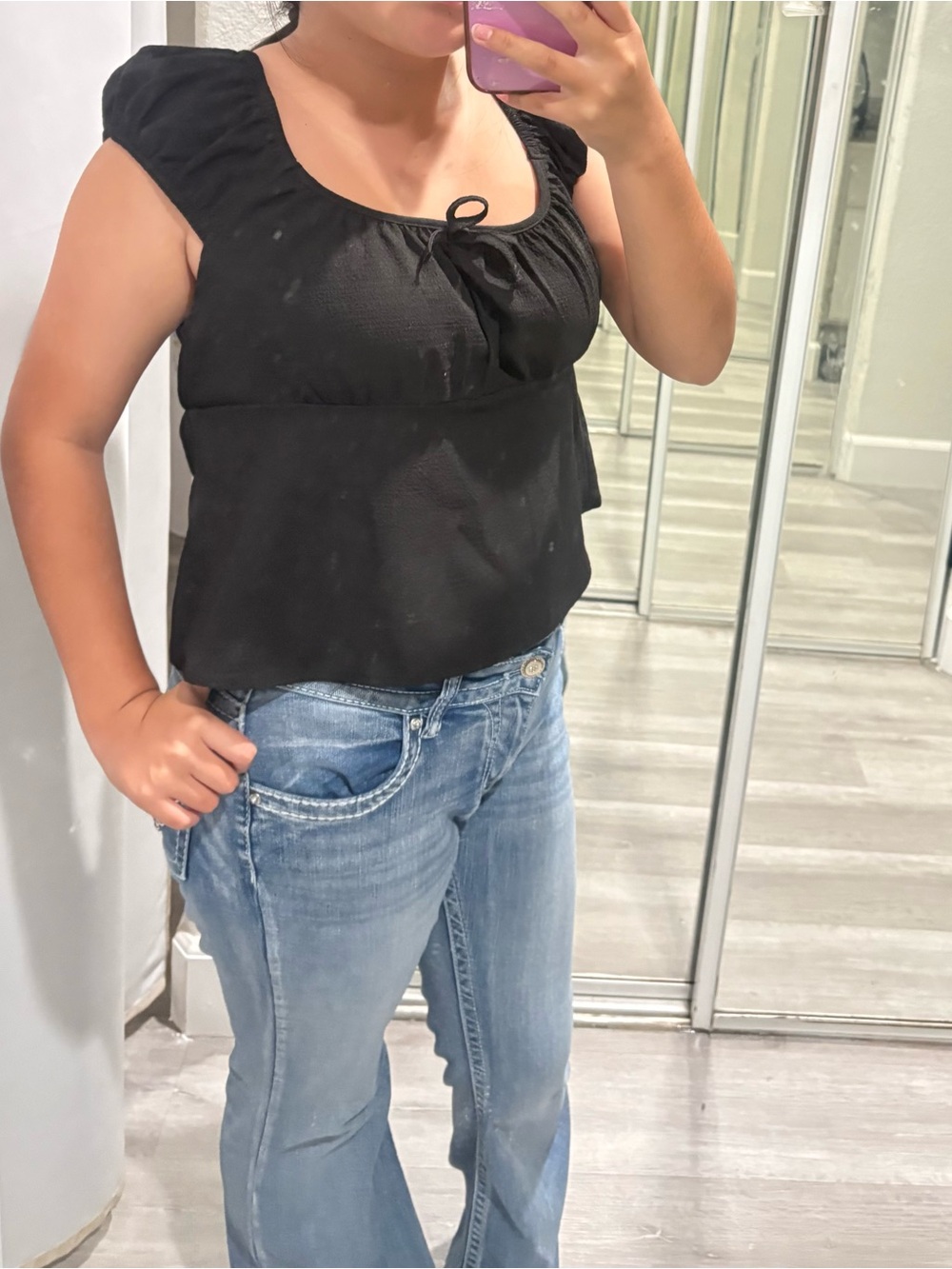 SHEIN Black Tie-Front Peplum Babydoll Top